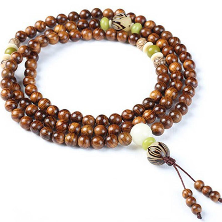 Bracelet Mala tibétain en bois de rose et Buddha Stones pour la protection et le calme