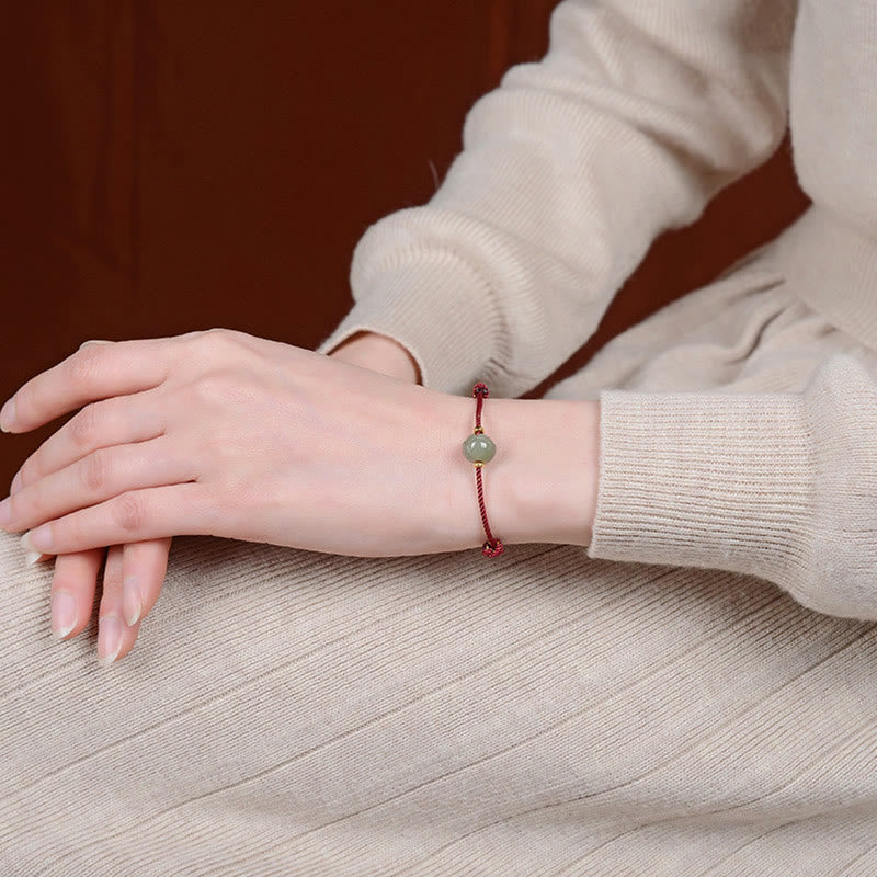 Bracelet en argent sterling 925 plaqué or Buddha Stones et jade Hetian Lotus Luck Red String