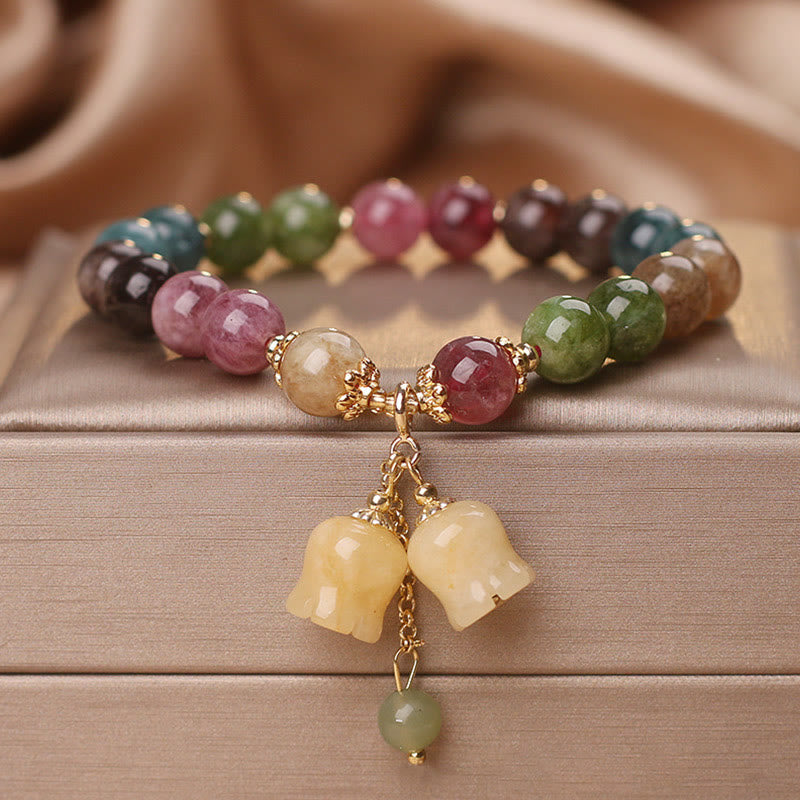 Bracelet d'amour en perles de fleur de tourmaline colorée naturelle Buddha Stones