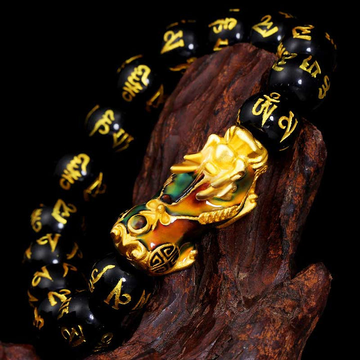 Bracelet Feng Shui PiXiu Obsidienne Om Mani Padme Hum Richesse