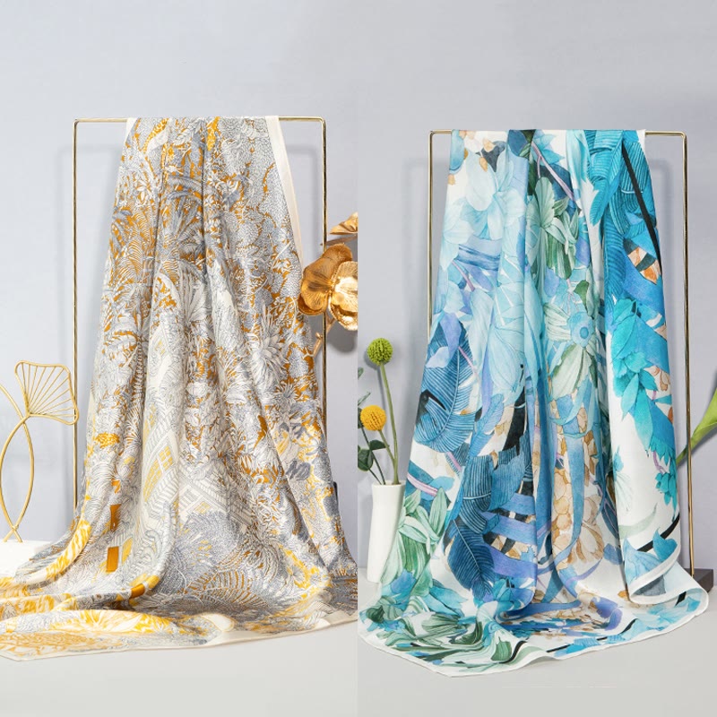 Écharpe en soie de mûrier 100 % peinture à l'huile de la jungle avec Buddha Stones et nuages ​​de bon augure, écharpe de cou en soie double face de qualité supérieure 6A - image 1