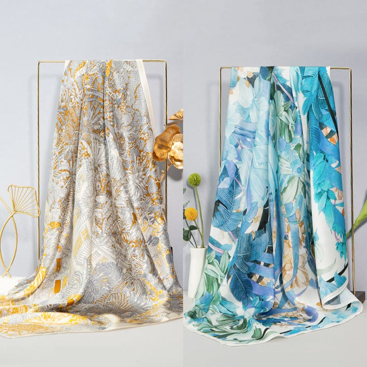 Écharpe en soie de mûrier 100 % peinture à l'huile de la jungle avec Buddha Stones et nuages ​​de bon augure, écharpe de cou en soie double face de qualité supérieure 6A - image 1