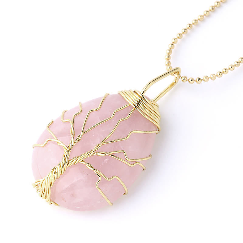 Collier pendentif en cristal de quartz naturel avec énergie de guérison de l'arbre de vie en Buddha Stones - Arbre en cristal rose doré - image 29