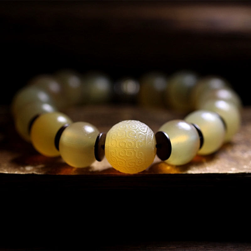 Bracelet de bon augure tibétain en corne de mouton fait main avec Buddha Stones Om Mani Padme Hum