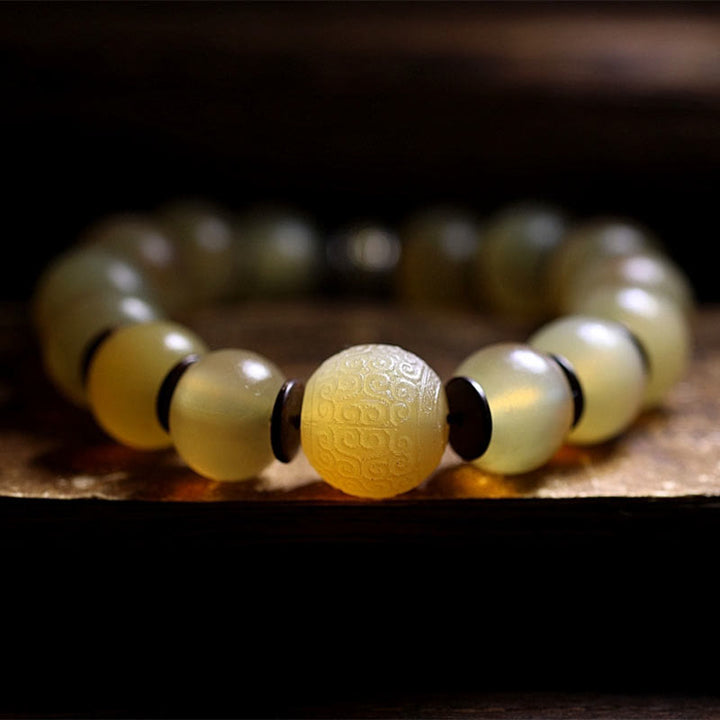 Bracelet de bon augure tibétain en corne de mouton fait main avec Buddha Stones Om Mani Padme Hum