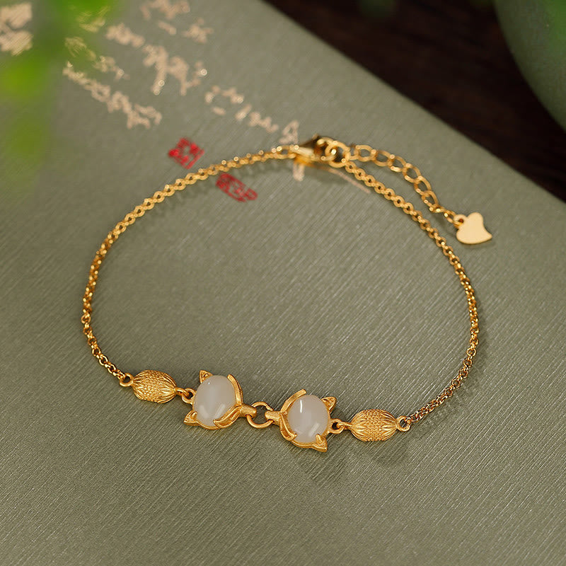 Bracelet porte-bonheur en argent sterling 925 Buddha Stones et jade blanc Hetian naturel cyan - Jade blanc (Protection ♥ Bonheur) - image 5