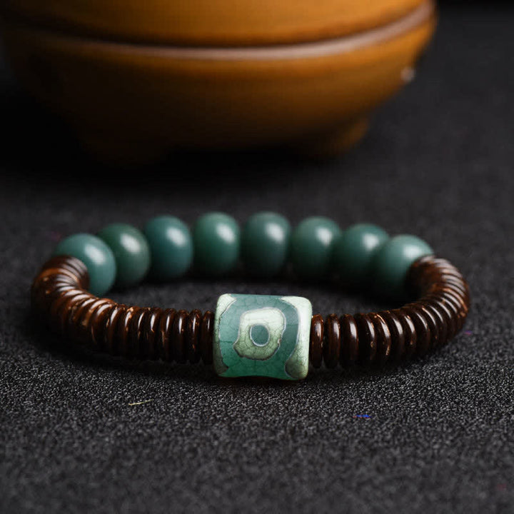 Bracelet tibétain en perles de graines Bodhi Dzi cyan en coquille de noix de coco pour éloigner les mauvais esprits