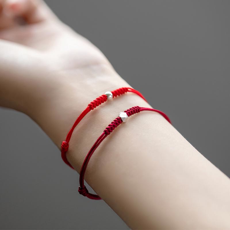 Bracelet tressé en argent sterling 925 avec perles porte-bonheur et protection en fil rouge avec Buddha Stones