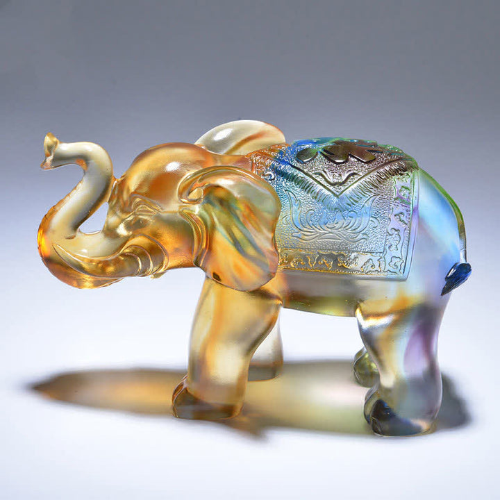 Pièce d'art en cristal d'éléphant de Liuli faite à la main Sagesse Richesse Décoration de la maison