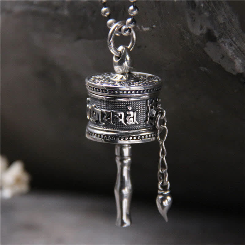 Collier pendentif rotatif en argent sterling 925 Buddha Stones et roue de prière Om Mani Padme Hum - Pendentif Om Mani Padme Hum (uniquement) - Argent sterling 925 - image 1