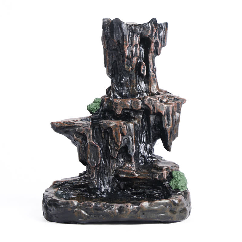 Brûleur d'encens à refoulement en cascade Buddha Stones et porte-encens en forme de tour de montagne