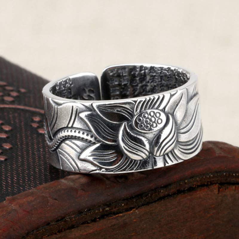 Bague de protection Sutra du cœur en argent sterling 999 Buddha Stones - image 1