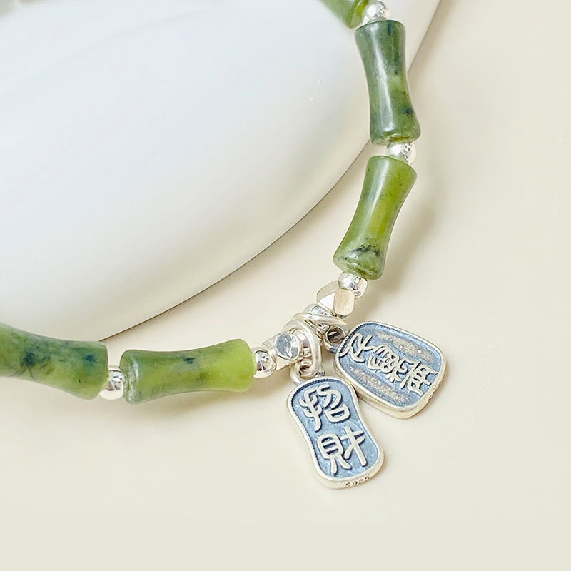 Bracelet en argent sterling 925 Buddha Stones et jade en bambou, chat porte-bonheur, personnage Fu, chance et abondance - image 12