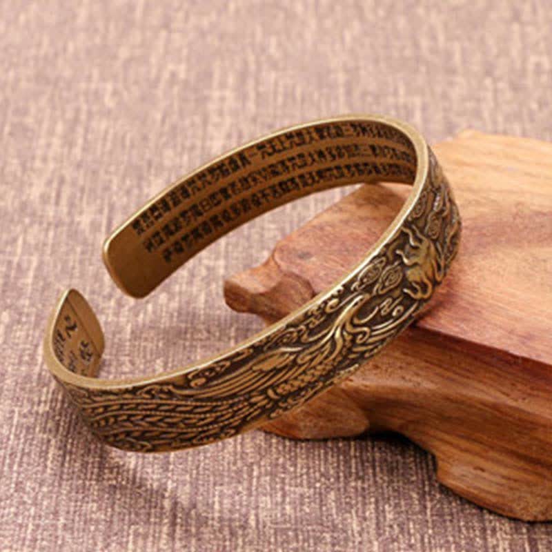 Bracelet manchette en cuir et cuivre Buddha Stones, 2 pièces, Om Mani Padme Hum, Dragon Phoenix
