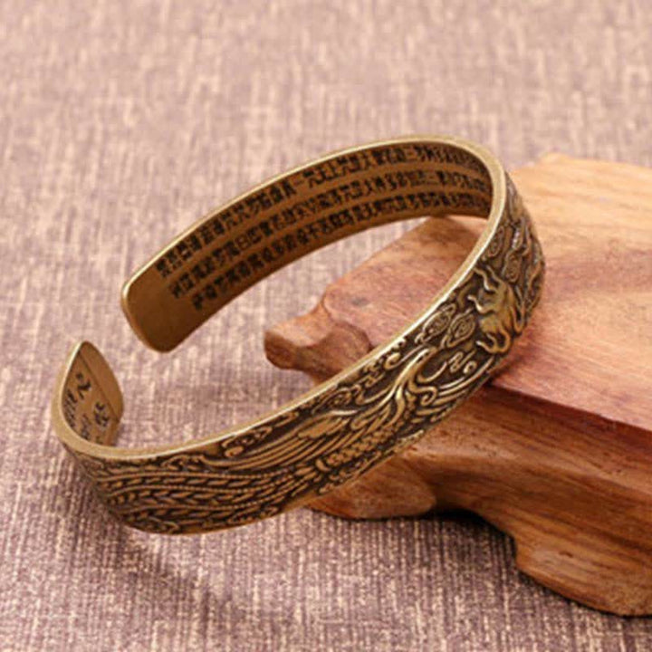 Bracelet manchette en cuir et cuivre Buddha Stones, 2 pièces, Om Mani Padme Hum, Dragon Phoenix
