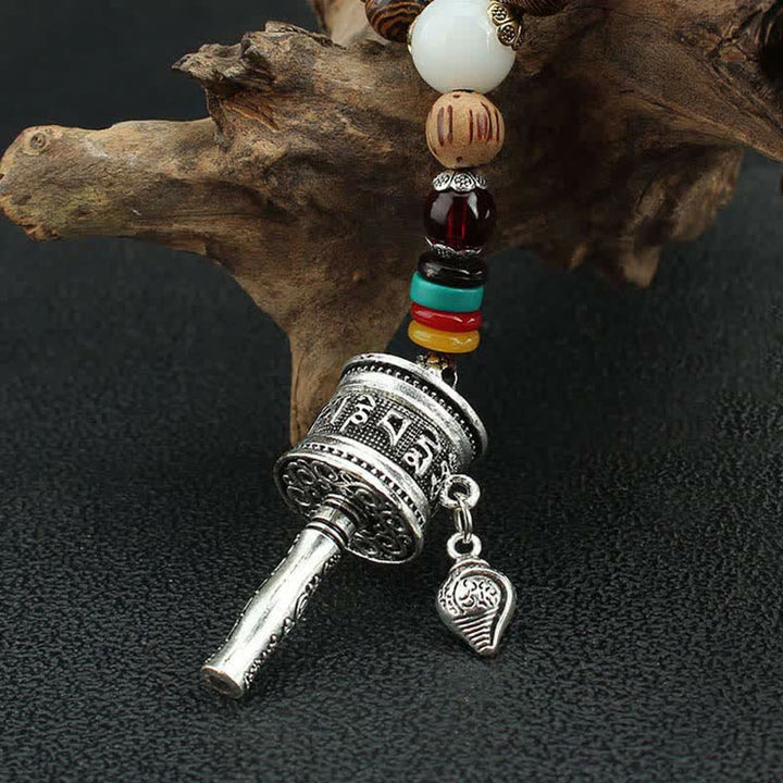 Collier pendentif en bois Vajra Buddha Stones tibétaines Om Mani Padme Hum et rotation de la roue de prière - image 18