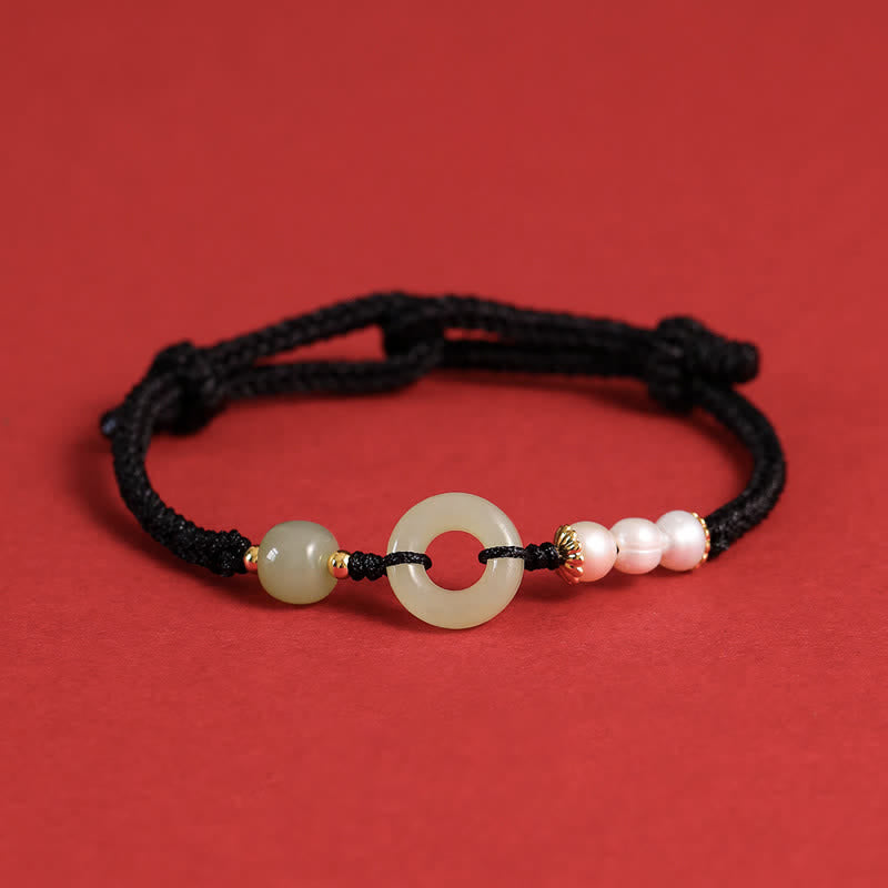 Bracelet porte-bonheur avec boucle de paix et perles de jade Hetian naturelles de Buddha Stones