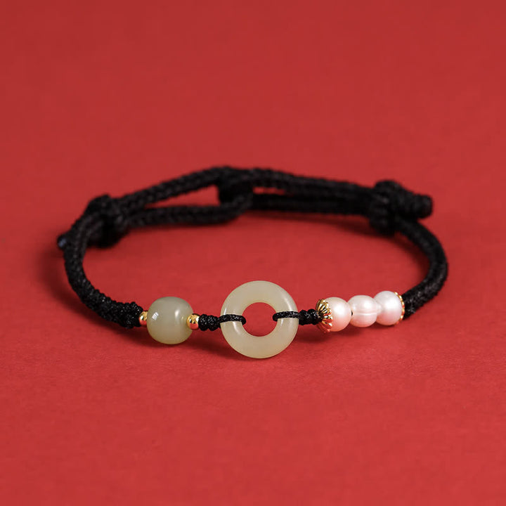 Bracelet porte-bonheur avec boucle de paix et perles de jade Hetian naturelles de Buddha Stones