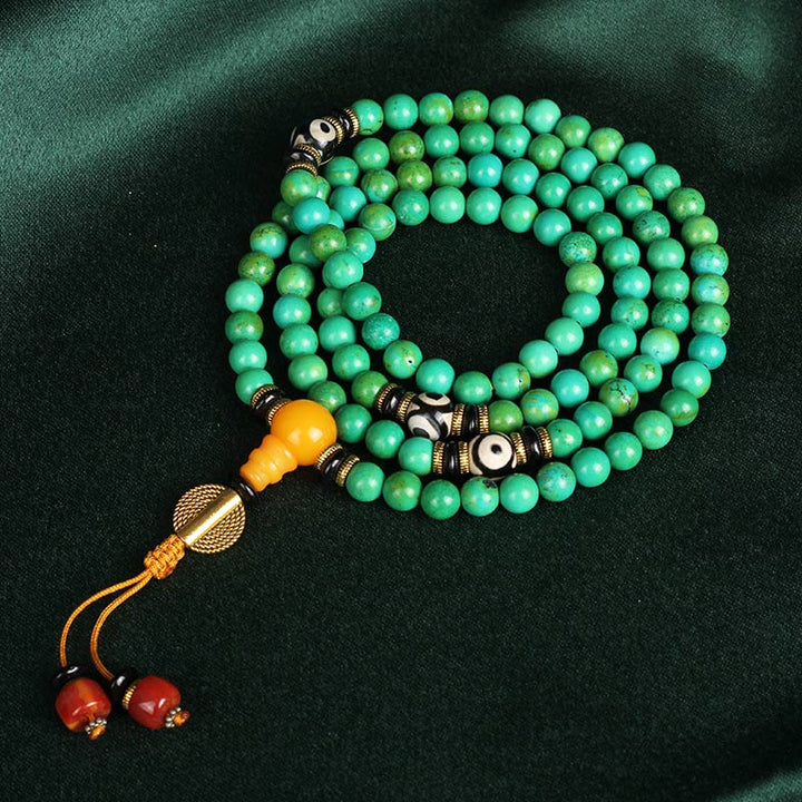 Collier et bracelet Mala en turquoise tibétain avec Buddha Stones