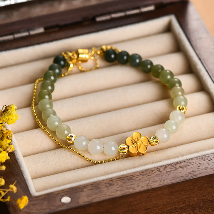 Bracelet porte-bonheur en argent sterling 925 Buddha Stones et jade Hetian naturel