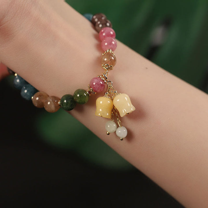 Bracelet d'amour en perles de fleur de tourmaline colorée naturelle Buddha Stones