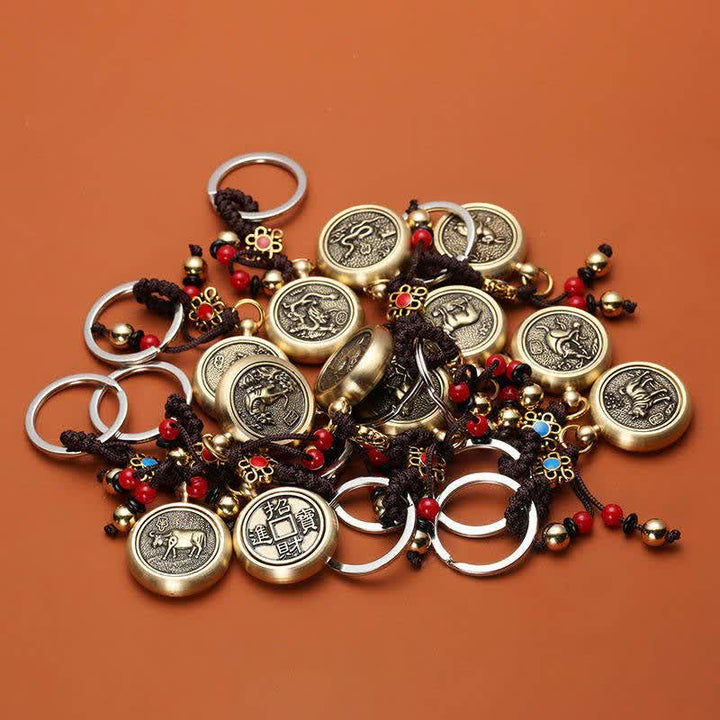 Porte-clés avec 12 bénédictions du zodiaque chinois pour la richesse et la fortune