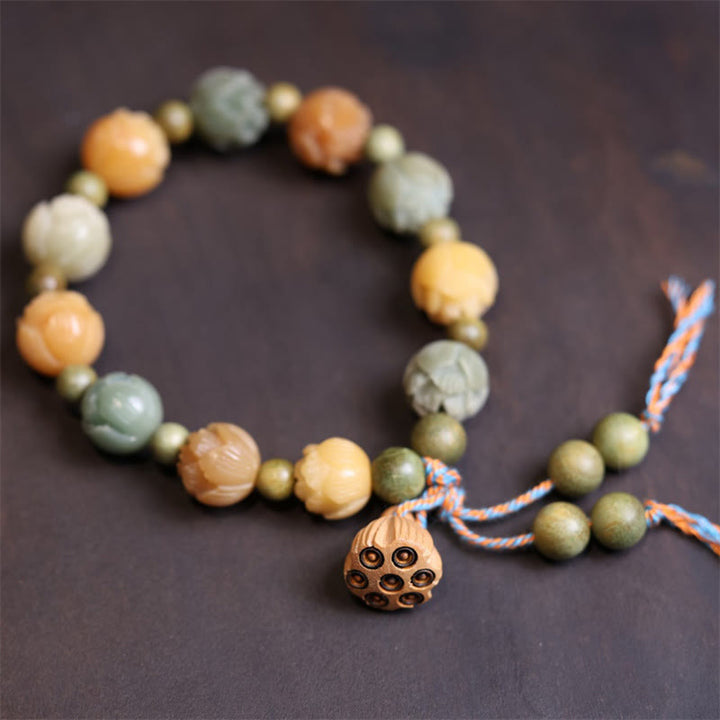 Bracelet d'harmonie de sagesse en bois de santal vert et graines de lotus Bodhi Buddha Stones