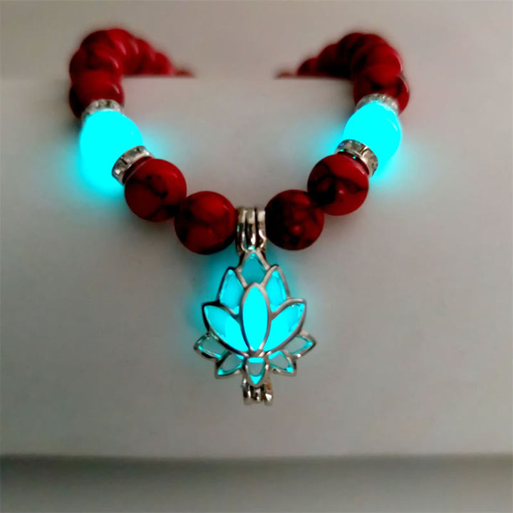 Bracelet de protection Lotus en perles lumineuses en turquoise tibétaine Buddha Stones
