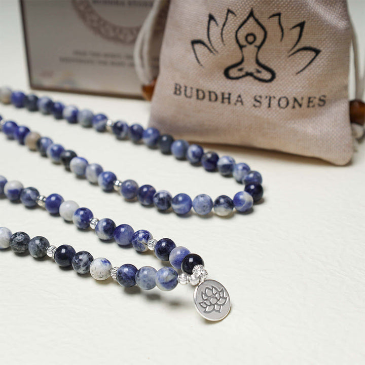 Collier et bracelet en aventurine bleue naturelle Buddha Stones et lotus de la paix