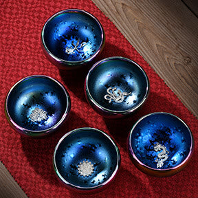 Buddha Stones Lotus Dragon Phénix Poisson Koi Paon Chinois Jianzhan Incrusté Four Changement Tasse à Thé en Céramique Tasse à Thé Kung Fu