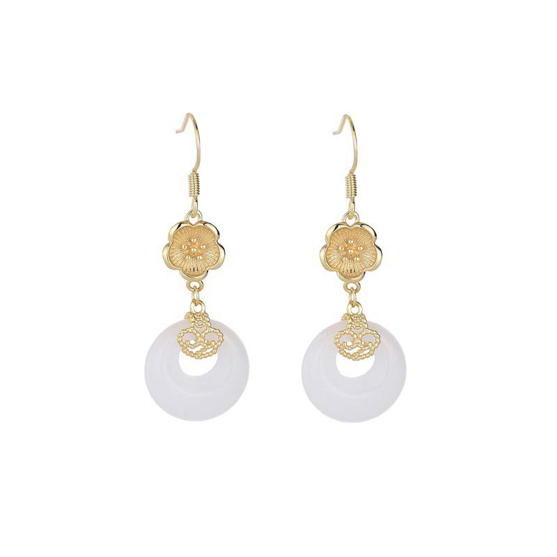 Boucles d'oreilles pendantes Feng Shui en jade blanc