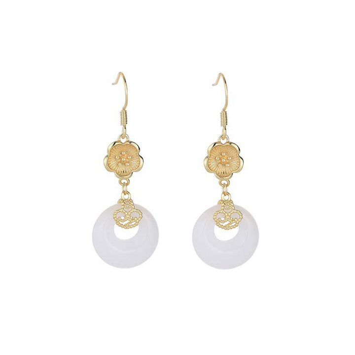 Boucles d'oreilles pendantes Feng Shui en jade blanc