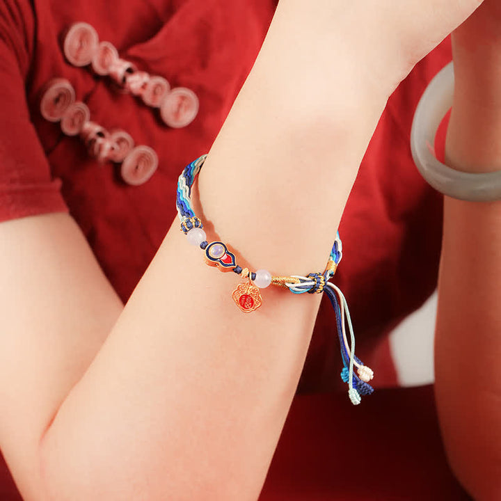Bracelet en argent sterling 925 fait à la main avec cordon de bénédiction et nœud de réincarnation