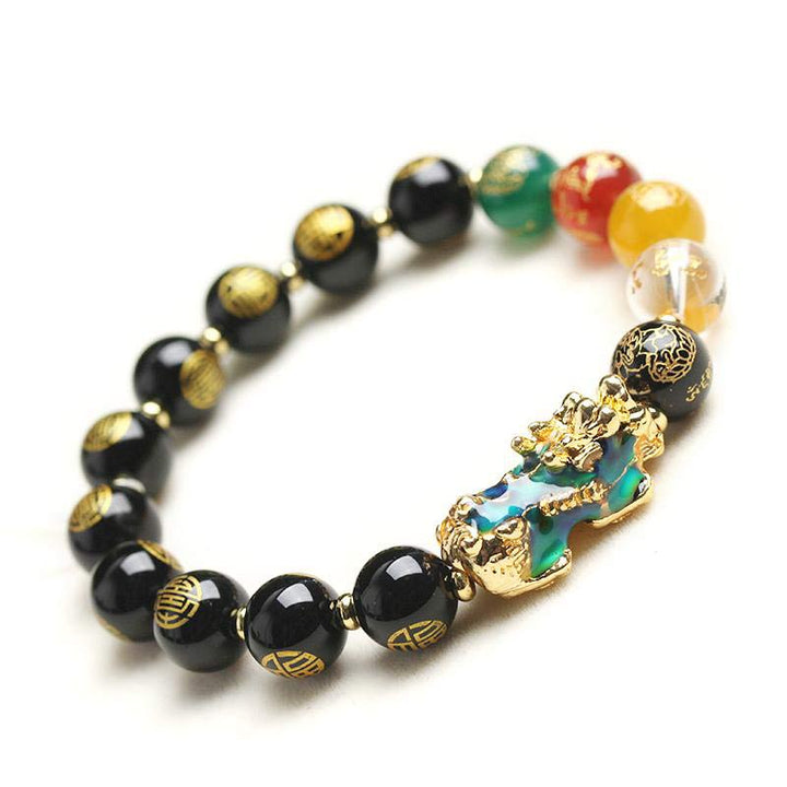 Bracelet porte-bonheur en obsidienne Pixiu à changement de couleur Buddha Stones