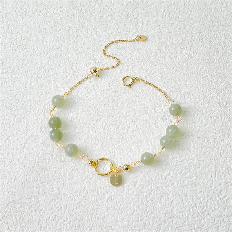 Bracelet porte-bonheur en perles de jade Hetian naturel unique de Buddha Stones rempli d'or 14 carats