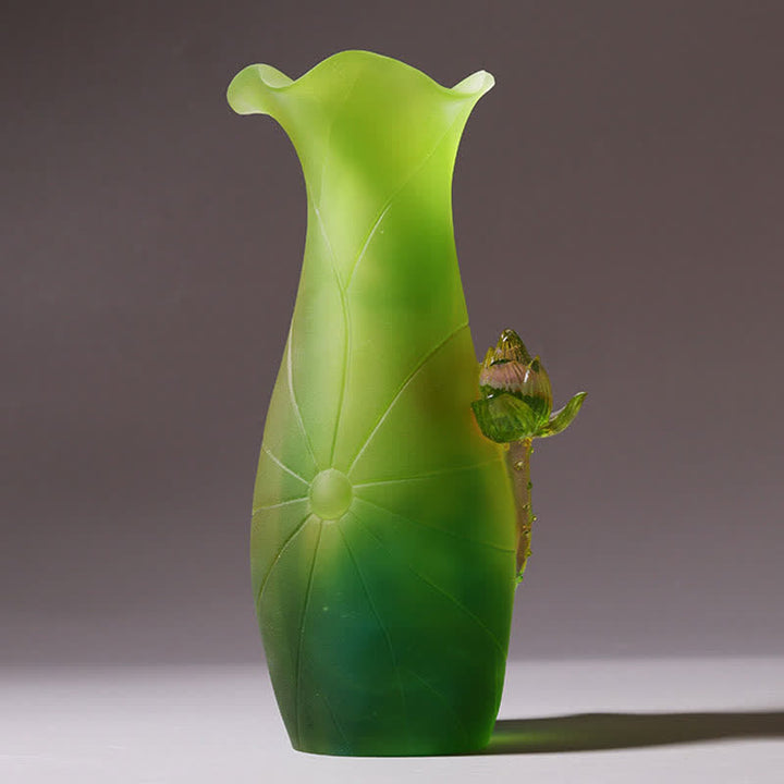 Pièce d'art en cristal Liuli faite à la main en forme de lotus Feng Shui pour la maison ou le bureau