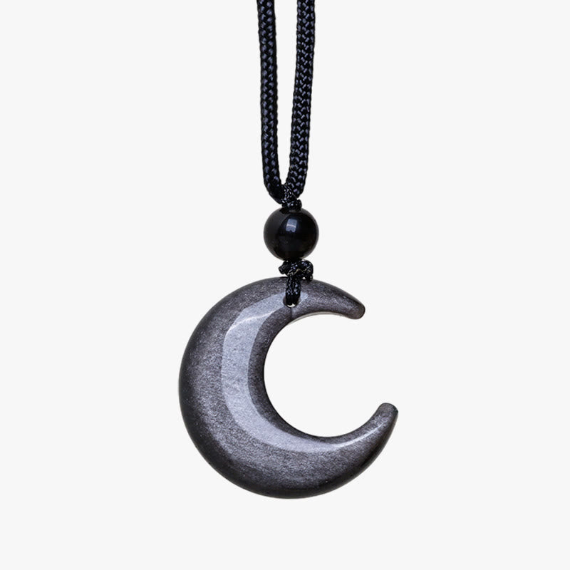 Collier pendentif en forme de croissant de lune en cristal d'obsidienne et de sélénite avec Buddha Stones et argent naturel, protection du couple Yin Yang - image 8