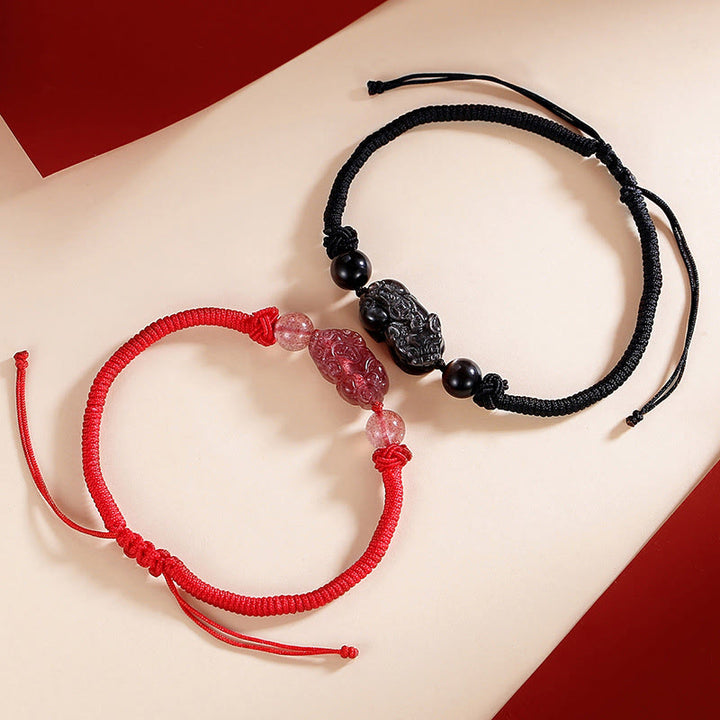 Bracelet tressé de protection PiXiu en obsidienne naturelle argentée et brillante faite à la main avec des Buddha Stones - image 8