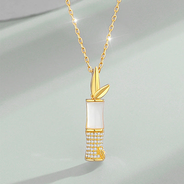 Collier pendentif en argent sterling 925 Buddha Stones et jade blanc Hetian en bambou