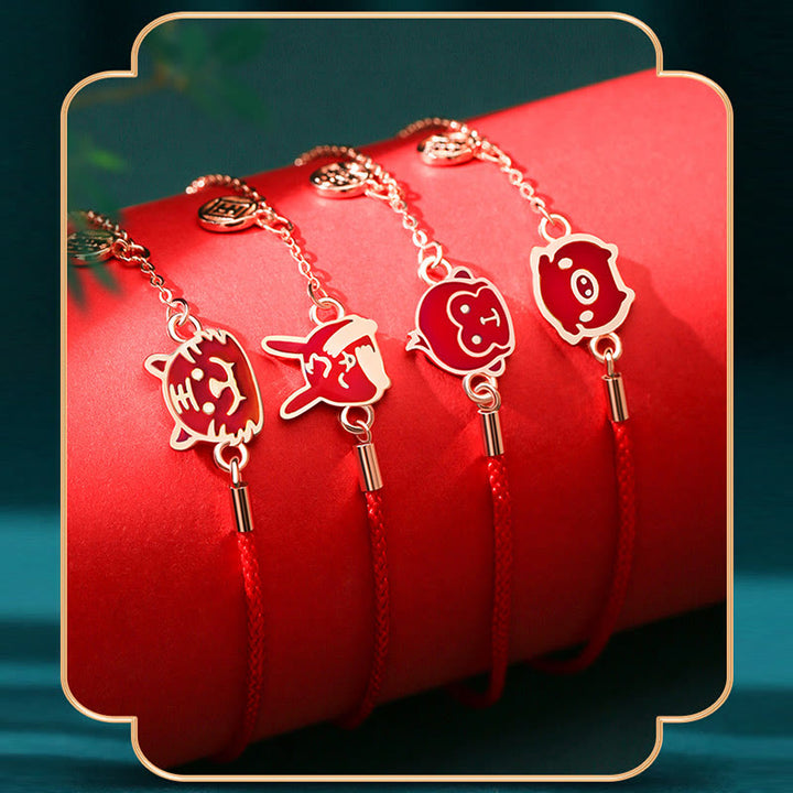 Bracelet chaîne en fil rouge Buddha Stones en argent sterling 925 changeant de couleur, signe du zodiaque chinois, protection de la chance
