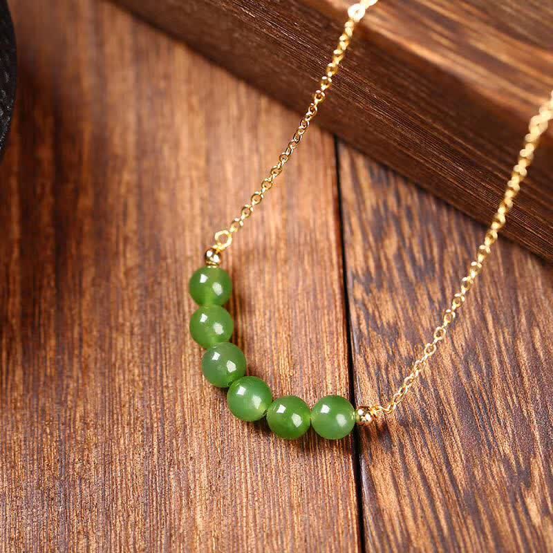 Collier avec pendentif porte-bonheur en perles de jade cyan Hetian plaqué or 14 carats