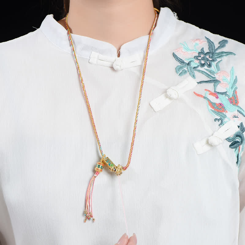 Collier pendentif en cuivre avec Buddha Stones colorées