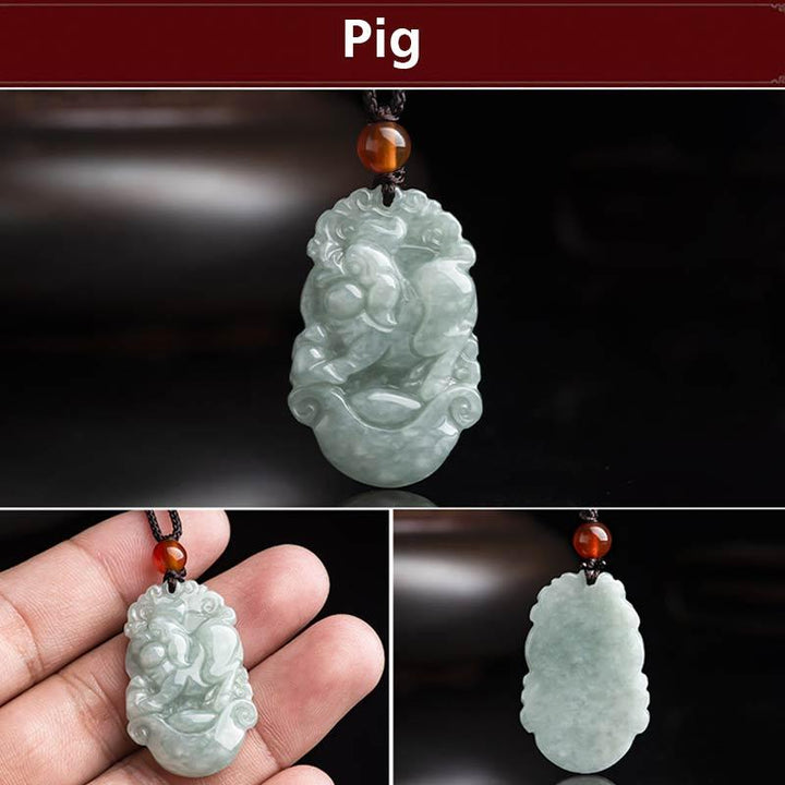 Collier avec pendentif en jade naturel et Buddha Stones représentant les 12 signes du zodiaque chinois - Cochon - image 37