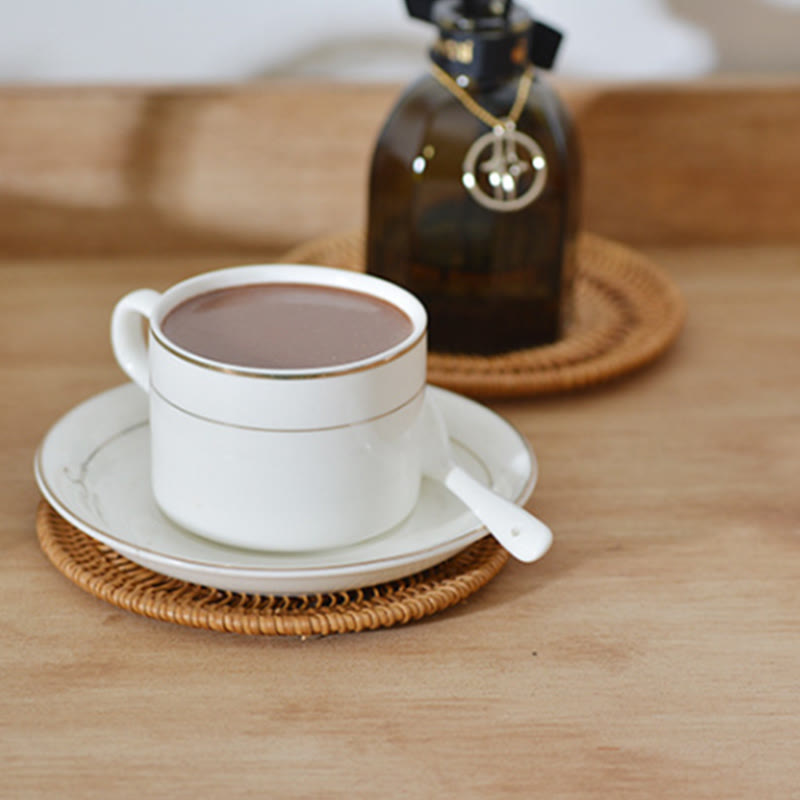 Dessous de verre en rotin à motif de fleurs en céramique