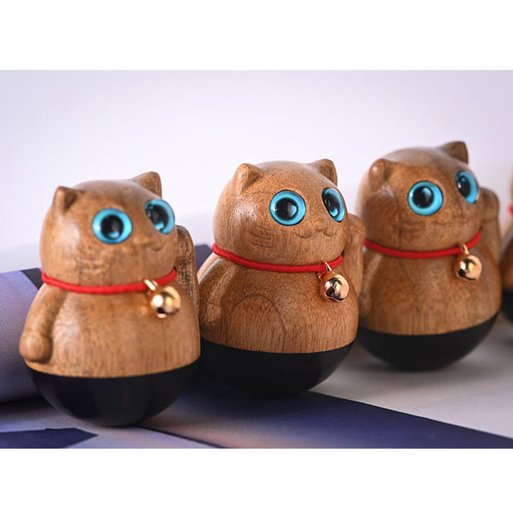 Buddha Stones Mini Chaton Porte-Bonheur Phoebe Zhennan Décoration de Bénédiction en Bois - image 18