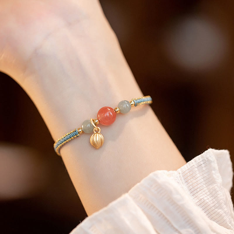 Bracelet en corde de confiance calme et agate rouge en jade et lotus avec Buddha Stones