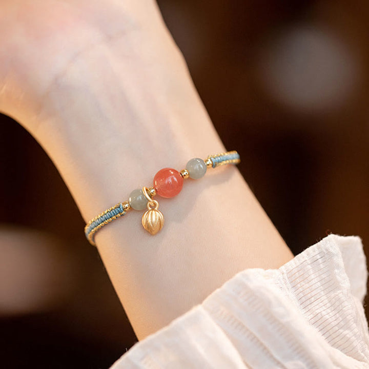 Bracelet en corde de confiance calme et agate rouge en jade et lotus avec Buddha Stones