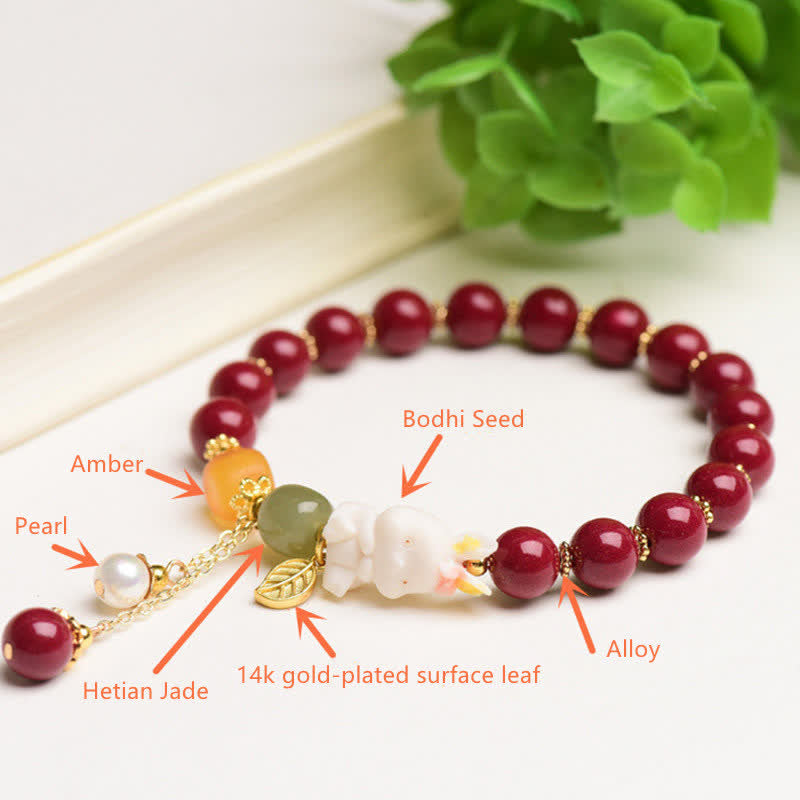 Bracelet de bénédiction en perles de jade Hetian cinabre de l'année du lapin
