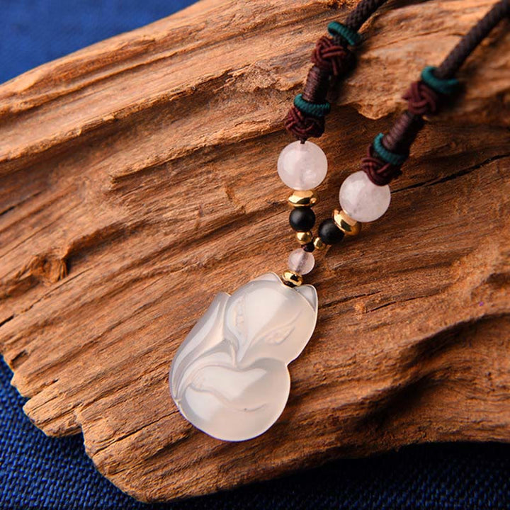 Collier avec pendentif en perles de cristal rose calcédoine et renard Buddha Stones Harmony String - image 4