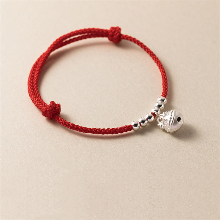 Bracelet tressé rouge sculpté à la main en argent sterling 925 de Buddha Stones Année du Dragon